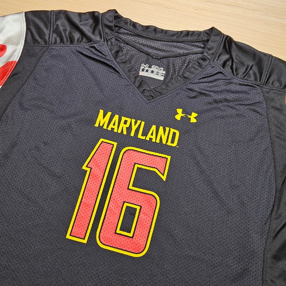 Maryland Terrapins Under Armour #16 Jersey Womens 2XL Black Flag Sleeve NCAA Fan